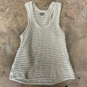 Aerie Khaki Knit Crochet Tank Top Size Medium Tan Neutral Boho Shirt OBO